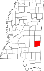 Map of Mississippi highlighting Clarke County