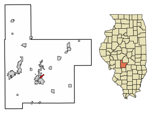 Location of Schram City in Montgomery County, Illinois.