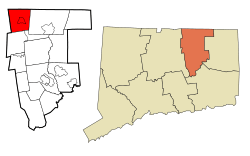 Location in Tolland County and the state of Connecticut