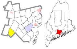 Location of Liberty (in yellow) in Waldo County and the state of Maine
