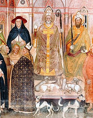 01 Innocent VI, Gil Albernoz & Charles IV (au premier plan, Simone Saltarelli, archevêque de Pise, Césène et Occam)