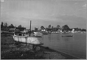 Charles County, Maryland. Oyster boats and pleasure crafts docked in the Patuxent River at Benedict. . . . - NARA - 521569