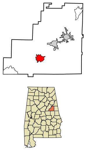 Location of Millerville in Clay County, Alabama.