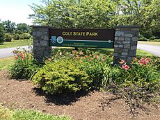 Colt State Park RI entrance sign