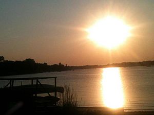 Sunset over Crystal Lake's namesake lake