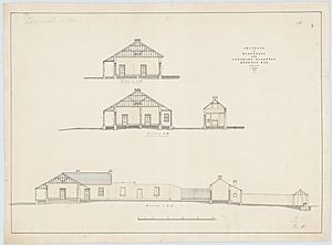Drawing showing sections of Hospitals and Surgeon's Quarters, Moreton Bay, 1838