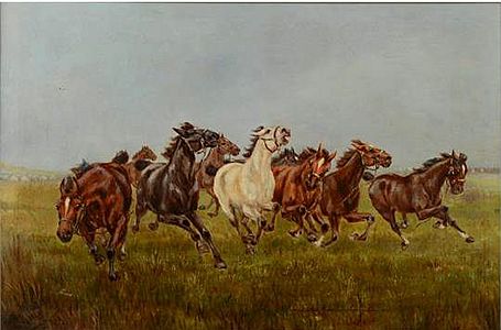 Hilda Annetta Walker Cavalry horses and distant encampment 1911 (B)