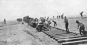 Railway construction across the Sinai during World War I Aust OH Photo 597