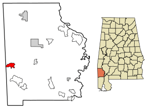 Location of Fruitdale in Washington County, Alabama.