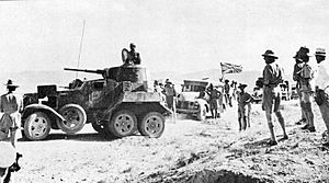 British supply convoy in Iran, headed by Soviet BA-10 armored vehicle
