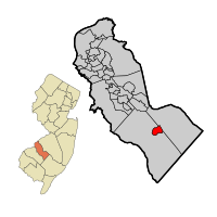 Chesilhurst highlighted in Camden County. Inset: Location of Camden County highlighted in the State of New Jersey.