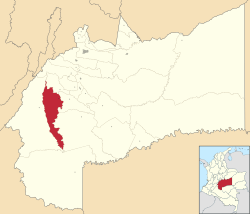 Location of the municipality and town of Mesetas in the Meta Department of Colombia.