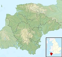 A map showing the location of Wistlandpound Reservoir in Devon