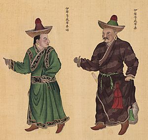 Huang Qing Zhigong Tu, 1769, Mongol tribal leader (Zaisang, 宰桑) from Ili and other regions, with his wife