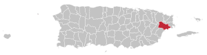 Map of Puerto Rico highlighting Naguabo Municipality