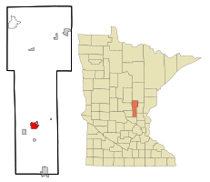 Location of Milacawithin Mille Lacs County and state of Minnesota