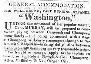 Washington (Willamette river steamer) 1852 ad