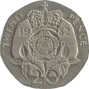 British twenty pence coin 1982 obverse