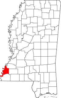 Map of Mississippi highlighting Adams County