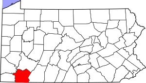 Map of Pennsylvania highlighting Fayette County