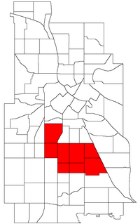 Location of Powderhorn within the U.S. city of Minneapolis