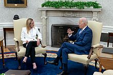 President Joe Biden participates in a bilateral meeting with Prime Minister Giorgia Meloni