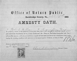Robert E Lee's Amnesty Oath 1865
