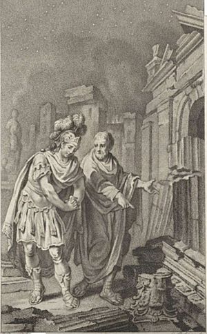 Scipion Emilien et Polybe devant les ruines de Carthage après la destruction de la ville