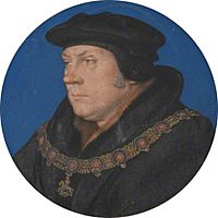 Thomas Cromwell, portrait miniature wearing garter collar, after Hans Holbein the Younger