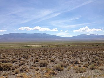 2014-07-30 11 19 31 View of Mount Jefferson and Shoshone Mountain in the Toquima Range from Nevada State Route 376 (Tonopah-Austin Road) north of Carvers, Nevada.JPG