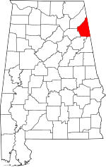 Map of Alabama highlighting Cherokee County
