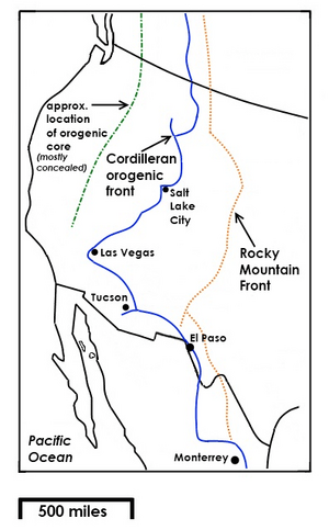 Map of Rocky Mountain Front and Cordilleran orogenic front - 2013