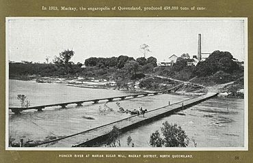 Pioneer River at the Marian Sugar Mill in the Mackay district, circa 1915.JPG