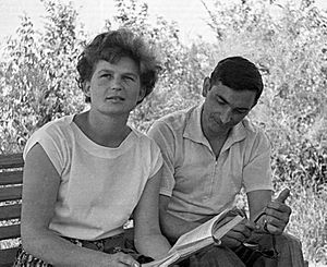 RIAN archive 67418 Bykovsky and Tereshkova in pre-flight days