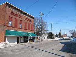 Main Street in Rudolph, Ohio, showing the local post office
