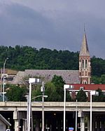 Saint John the Evangelist Church (Covington, Kentucky) - view from the east side of I-75