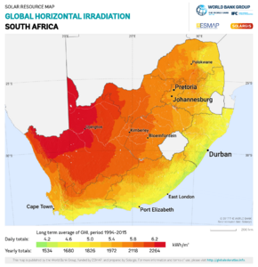 South Africa GHI Solar-resource-map GlobalSolarAtlas World-Bank-Esmap-Solargis
