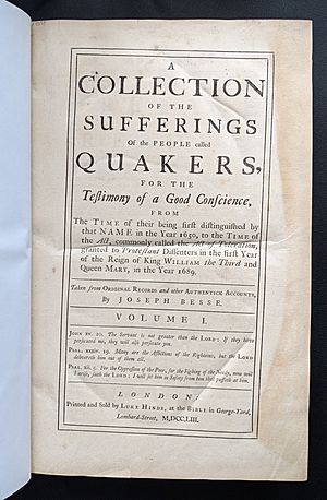 Besse, A Collection of Quaker Sufferings, title page (PXL 20210504 140500310~2)