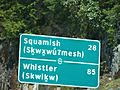 Bilingual road sign in squamish language 2