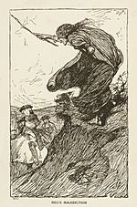 Image of Meg Merrilies cursing Godfrey Bertram after the eviction of the gypsies from Ellangowan (Guy Mannering, ch. 8)
