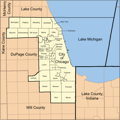 Map of Cook County Illinois showing townships