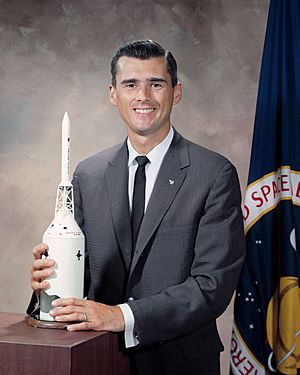 Chaffee with a spacecraft model