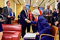 Secretary Kerry shakes hands with minister Zarif