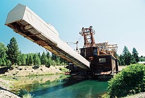 The historic dredge at Sumpter Valley Dredge State Heritage Area recalls Sumpter's gold mining origins.