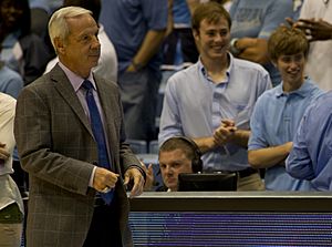 US Navy 111027-N-QF368-439 Roy Williams, head coach of the University of North Carolina basketball team, walks out to his team during an exhibition