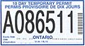 2004 Ontario license plate 10 day permit