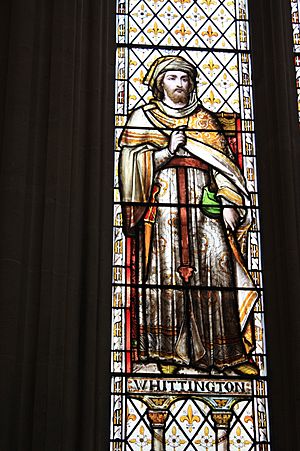 Dick Whittington as portrayed in the stained glass of the Guildhall in London