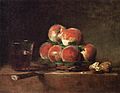 Jean Siméon Chardin - Basket of Peaches, with Walnuts, Knife and Glass of Wine - WGA04783