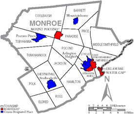 Map of Monroe County Pennsylvania With Municipal and Township Labels