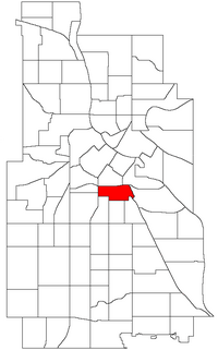 Location of Ventura Village within the U.S. city of Minneapolis
